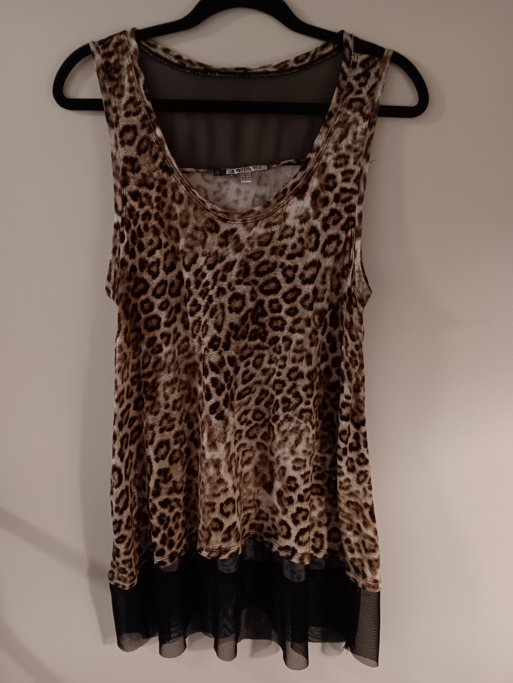 Jennifer Lopez Leopard Print Tank with Black Mesh Hem